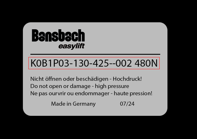 Bansbach label with reference and power indication.