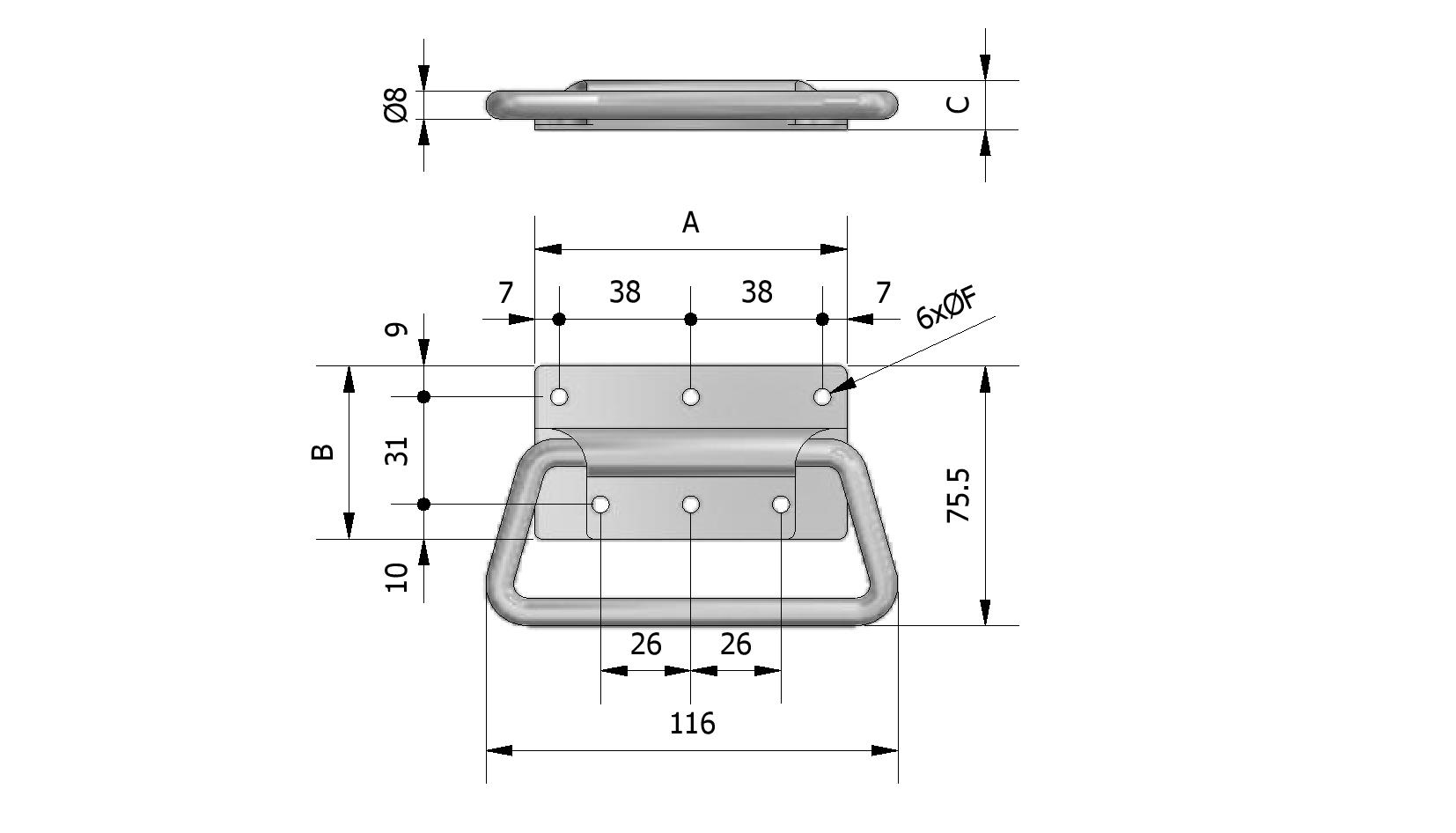 Technical image of Pull handle, stainless steel, with backplate with reference number 431100