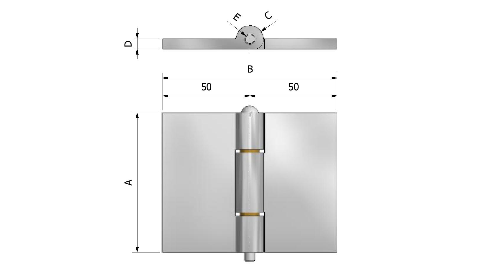 Technische Zeichnung von Scharnier Aluminium, Dicke 6mm, 80x100 Mit Referenznummer 340010