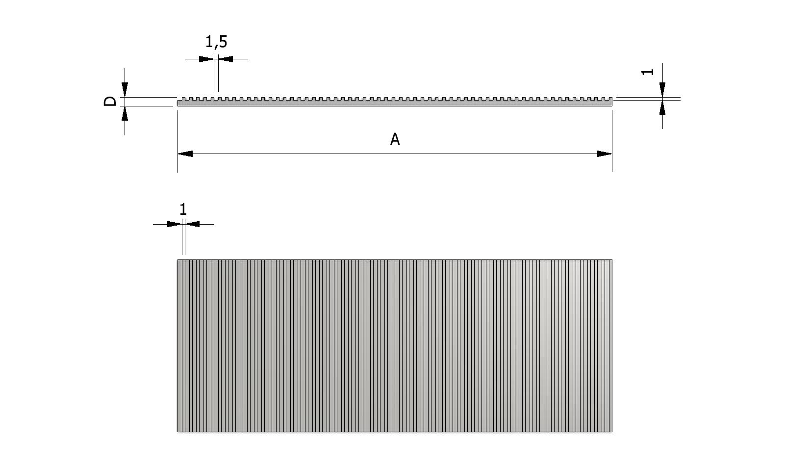 Technische Zeichnung von Gummi Teppich, dünne Rippen Mit Referenznummer 240110