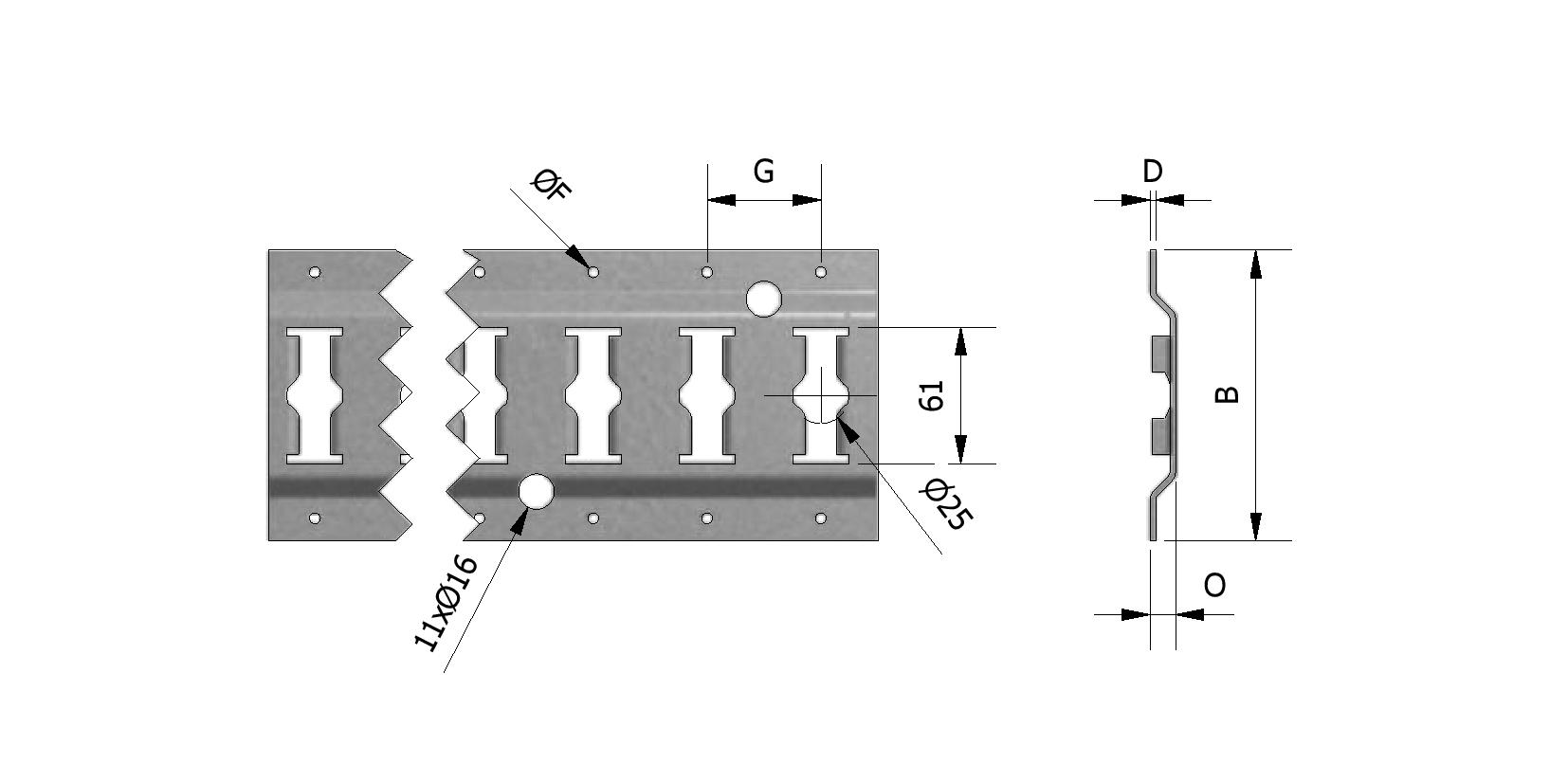 Technische tekening van Universele bindrail met referentienummer 950040