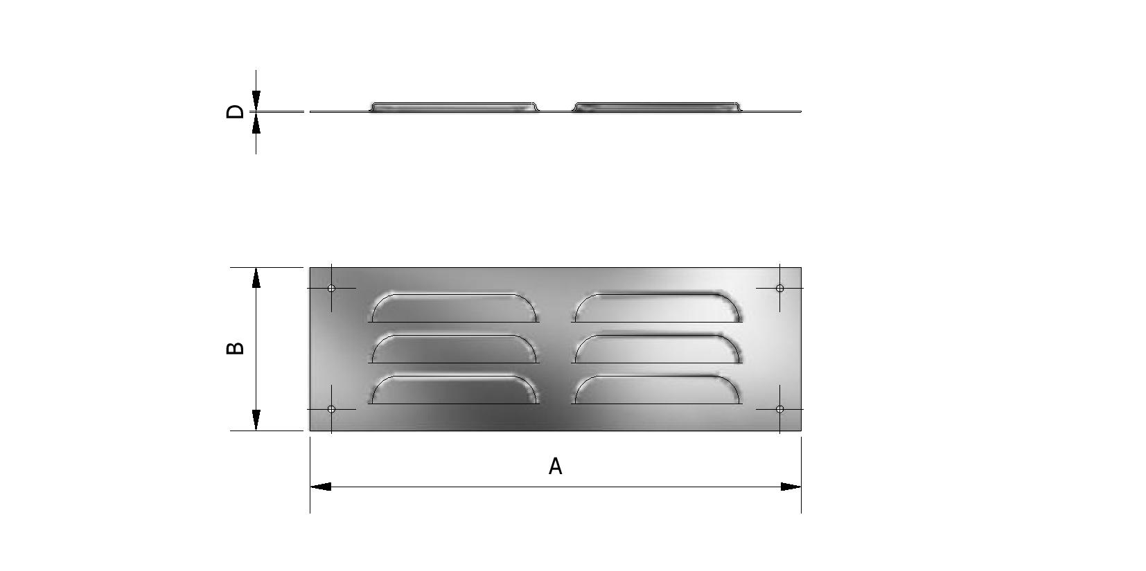 Technische tekening van Verluchtingsrooster, inox/RVS, rechthoekig met referentienummer 700005