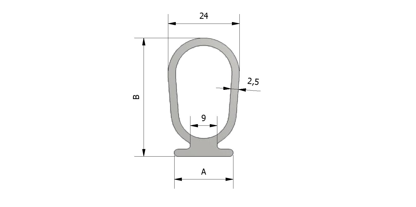 Technische tekening van Rubber afdichtingsprofiel met referentienummer 220302