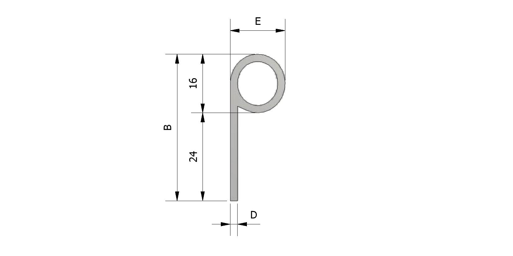 Dessin technique - Joint 'P' en caoutchouc, Ø15x40, EPDM avec numéro de référence 220426