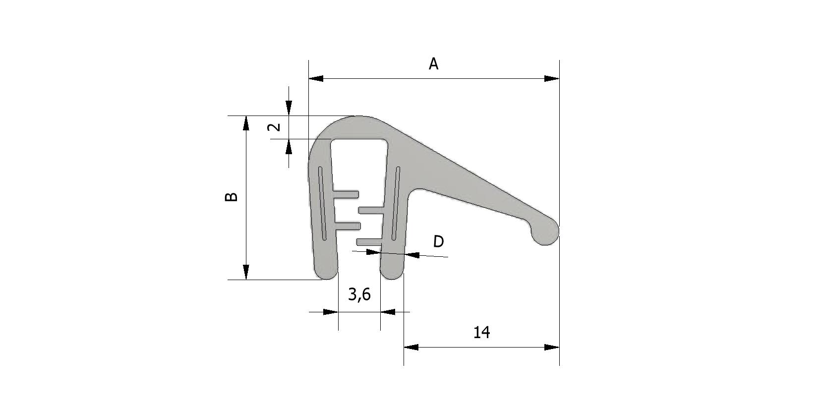 Dessin technique - Profil d'étanchéité latérale, portée d'éteindre 1-3mm avec numéro de référence 225310