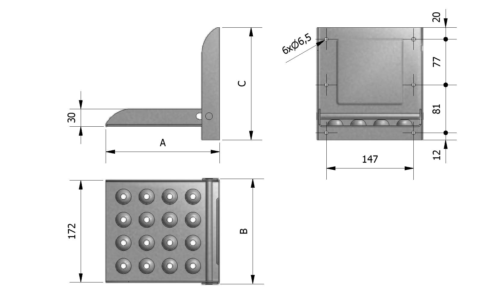 Technische tekening van Opklapbare trap met gaten, klein model met referentienummer 940030