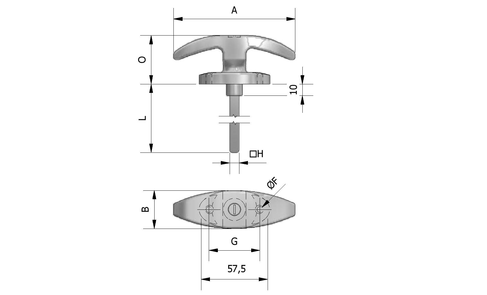 Technische tekening van Kofferpoignée met sleutel, rozet 44mm met referentienummer 430111