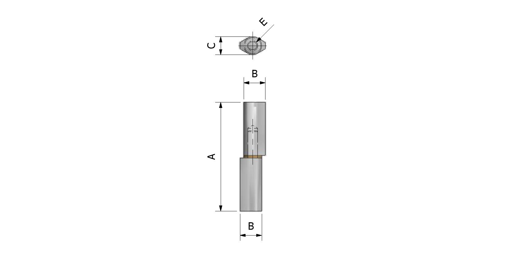 Technische Zeichnung von Anschweißbandrollen,Stahl mit Flachkopf und Messingscheibe Mit Referenznummer 355060