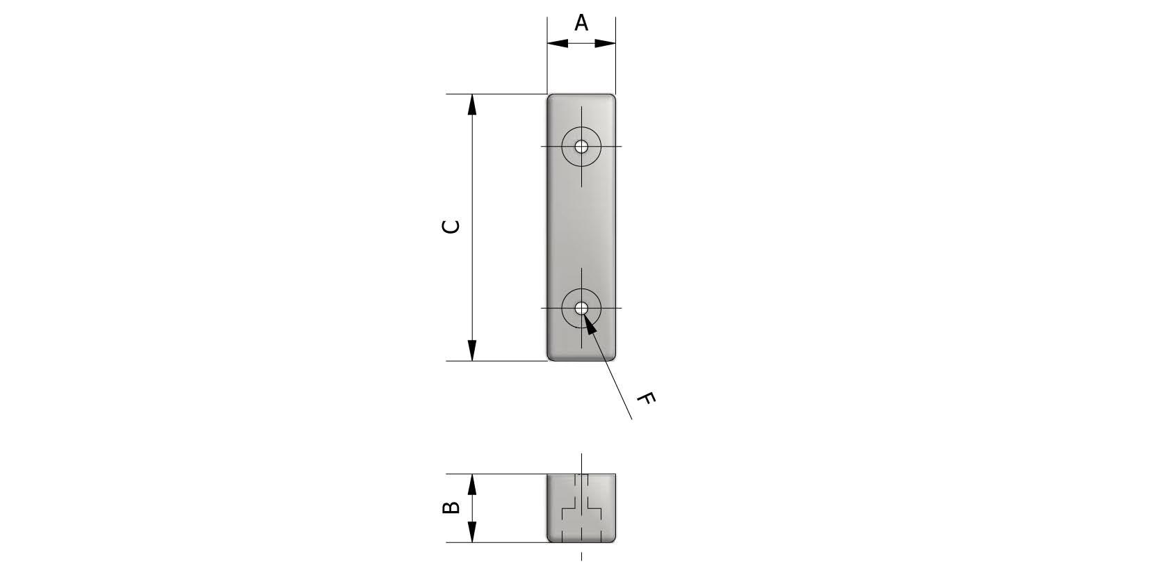 Technische tekening van Stootblok rubber, 2 gaten met referentienummer 250010