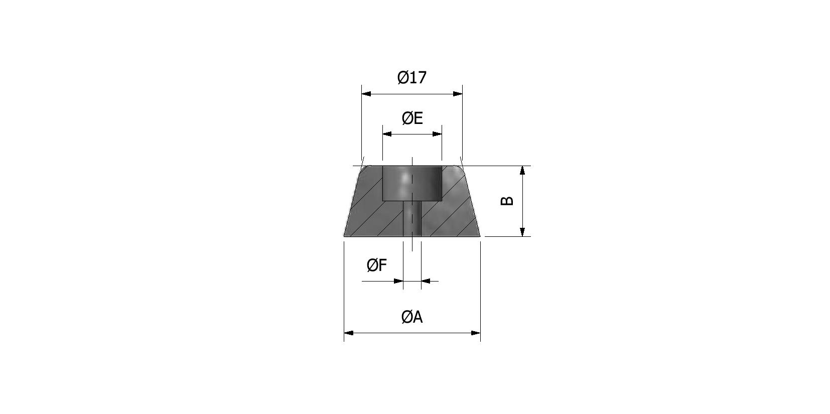 Technische tekening van Ronde buffer, Ø23x12 mm met referentienummer 295240