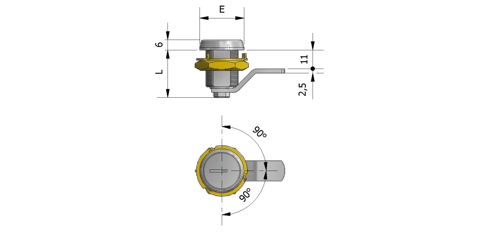 Technische Zeichnung von Zylinderschloß ø26mm Mit Referenznummer 440005