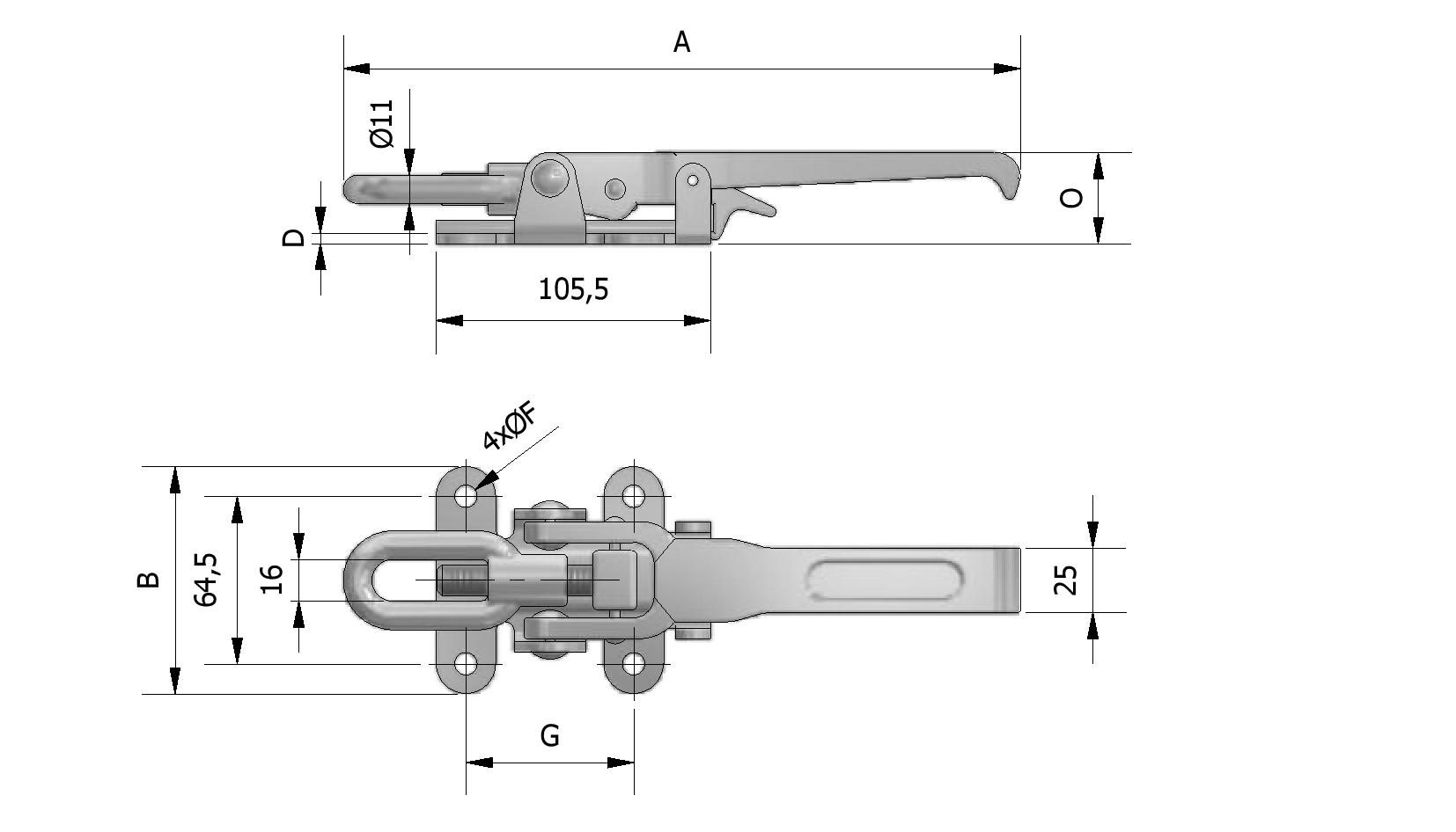 Technical image of Tailboard catch, galvanised, lockable and adjustable with reference number 480099