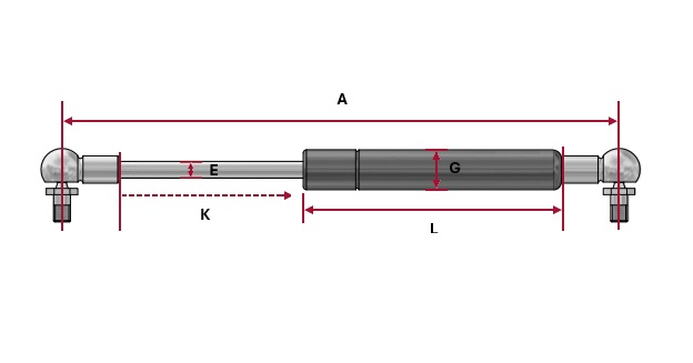 Gasfeder Airax 5000512460B0 1150N + Kugelgelenk