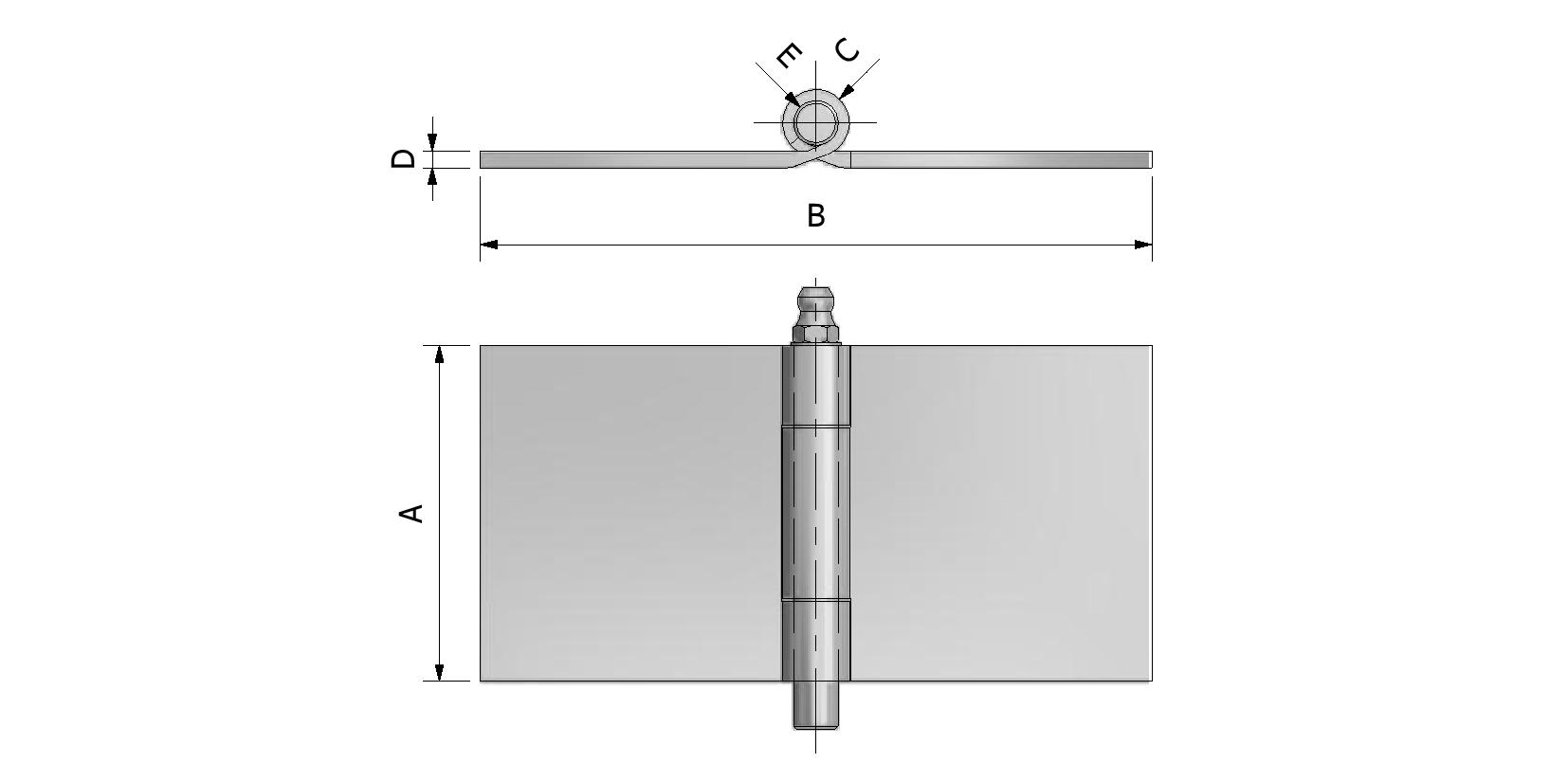 Technische Zeichnung von Gerollte Scharnier, Dicke 3mm, 60x120 Mit Referenznummer 350220