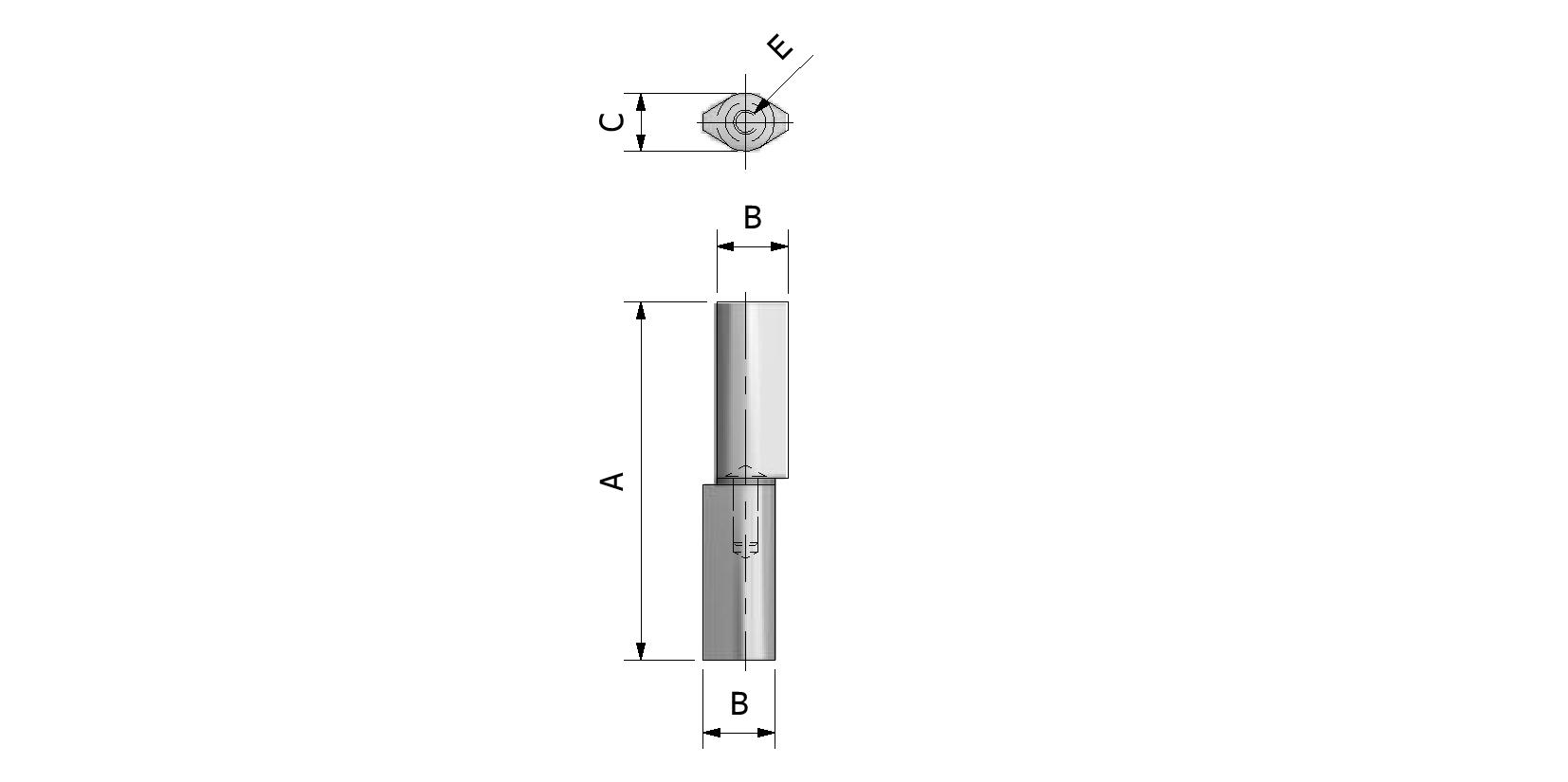 Technische Zeichnung von Anschweißbandrollen,Edelstahl mit Flachkopf und Kupferbuchse Mit Referenznummer 357080
