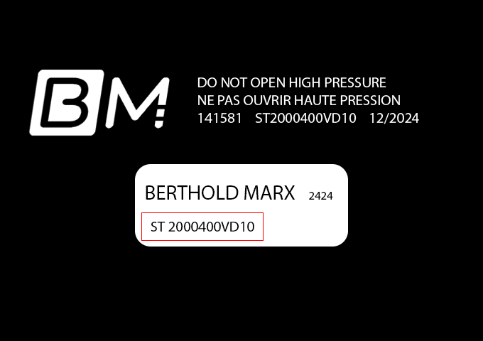 Berthold Marx label with reference and power indication.