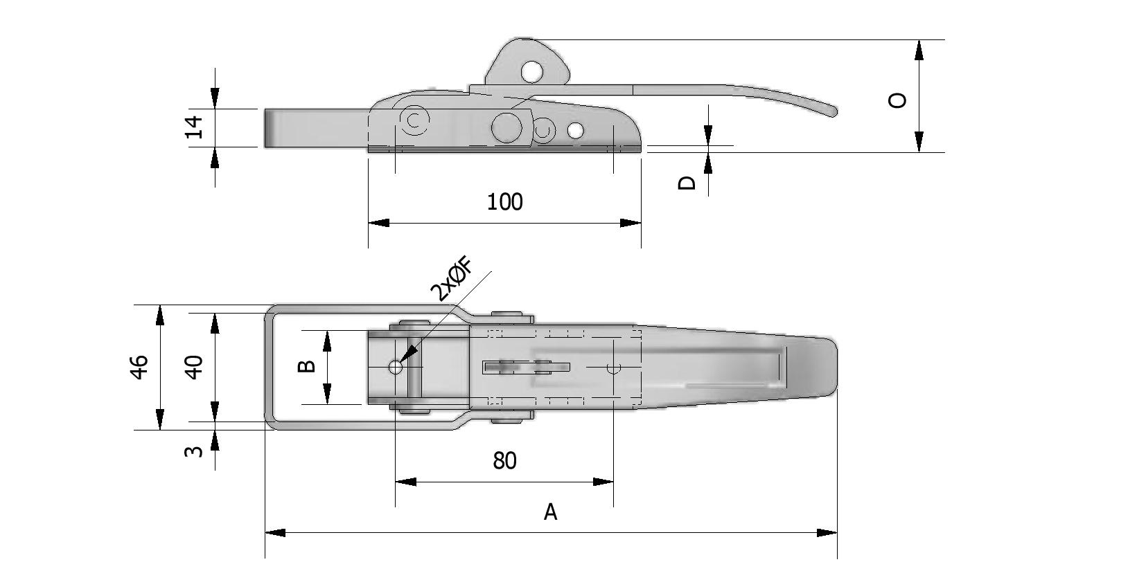 Dessin technique - Fermeture à appliquer, à rattrapage avec numéro de référence 480103