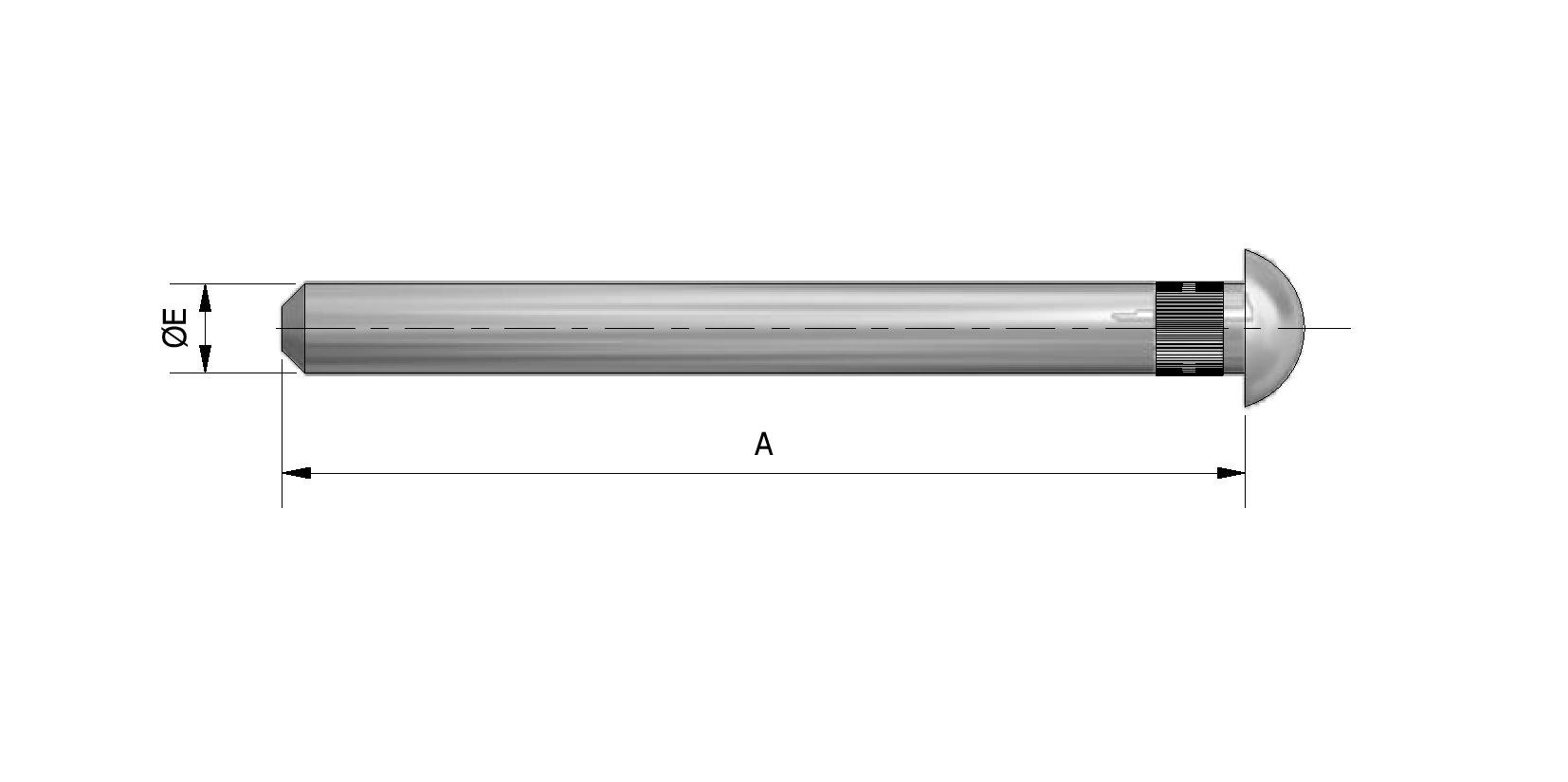 Technische Zeichnung von Gehärtet Halbrundkopfstift Stahl-roh Mit Referenznummer 310215