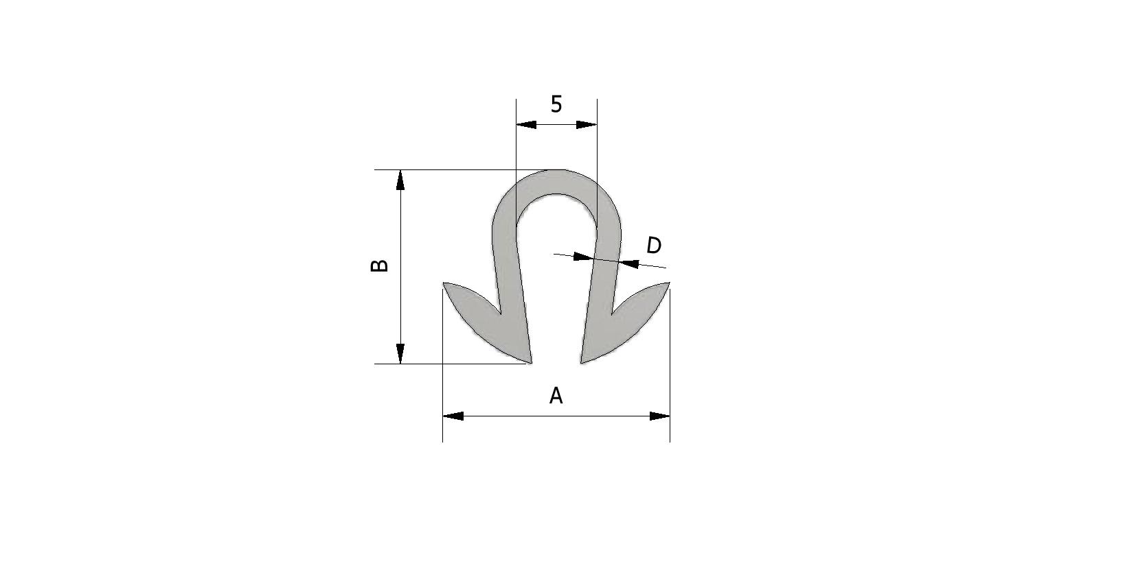 Technische tekening van U-profiel EPDM, 12x14x1,5 mm met referentienummer 220040