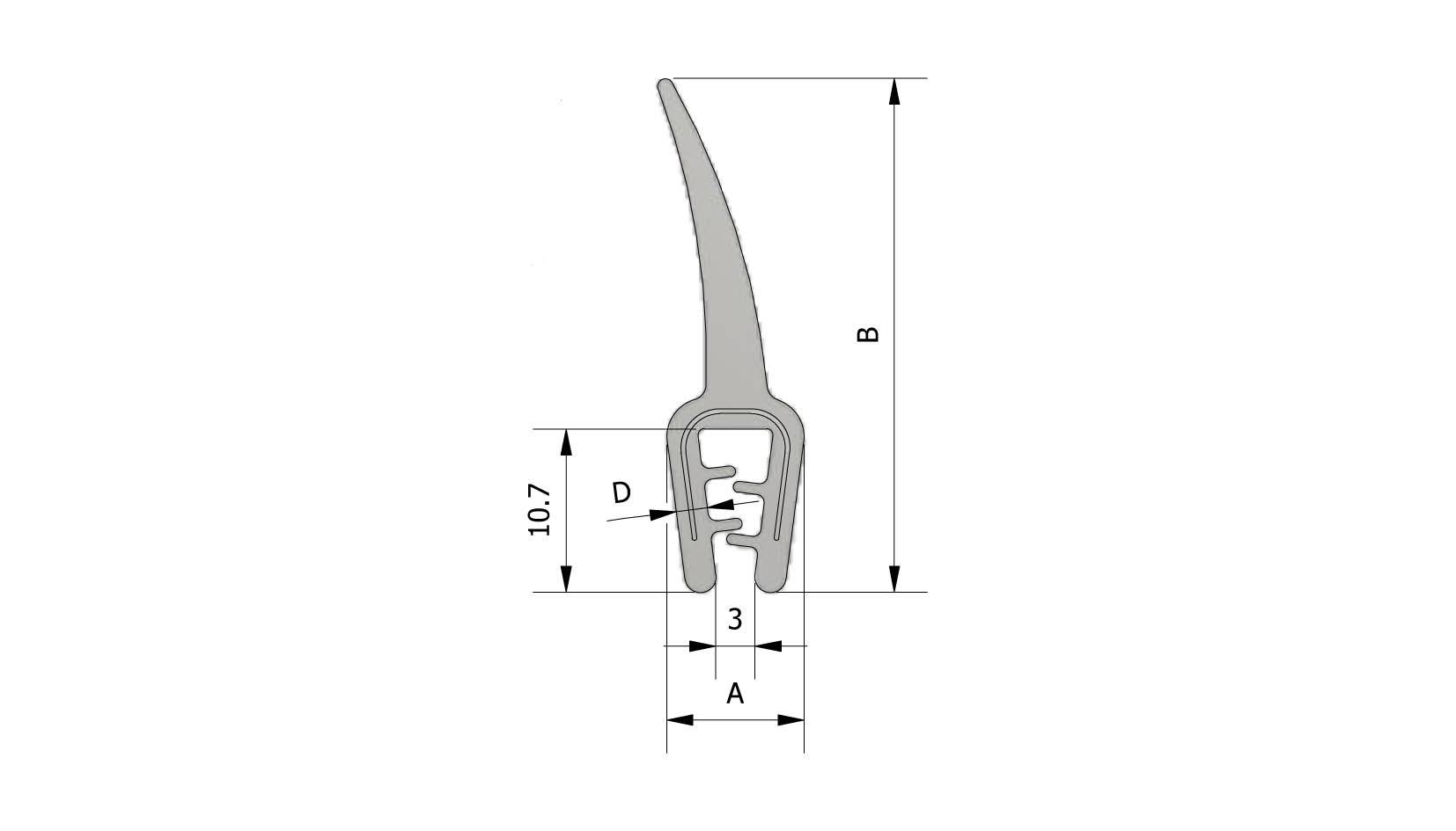 Dessin technique - Profil d'étanchéité supérieur, portée d'étreindre 1-3mm, large avec numéro de référence 225315