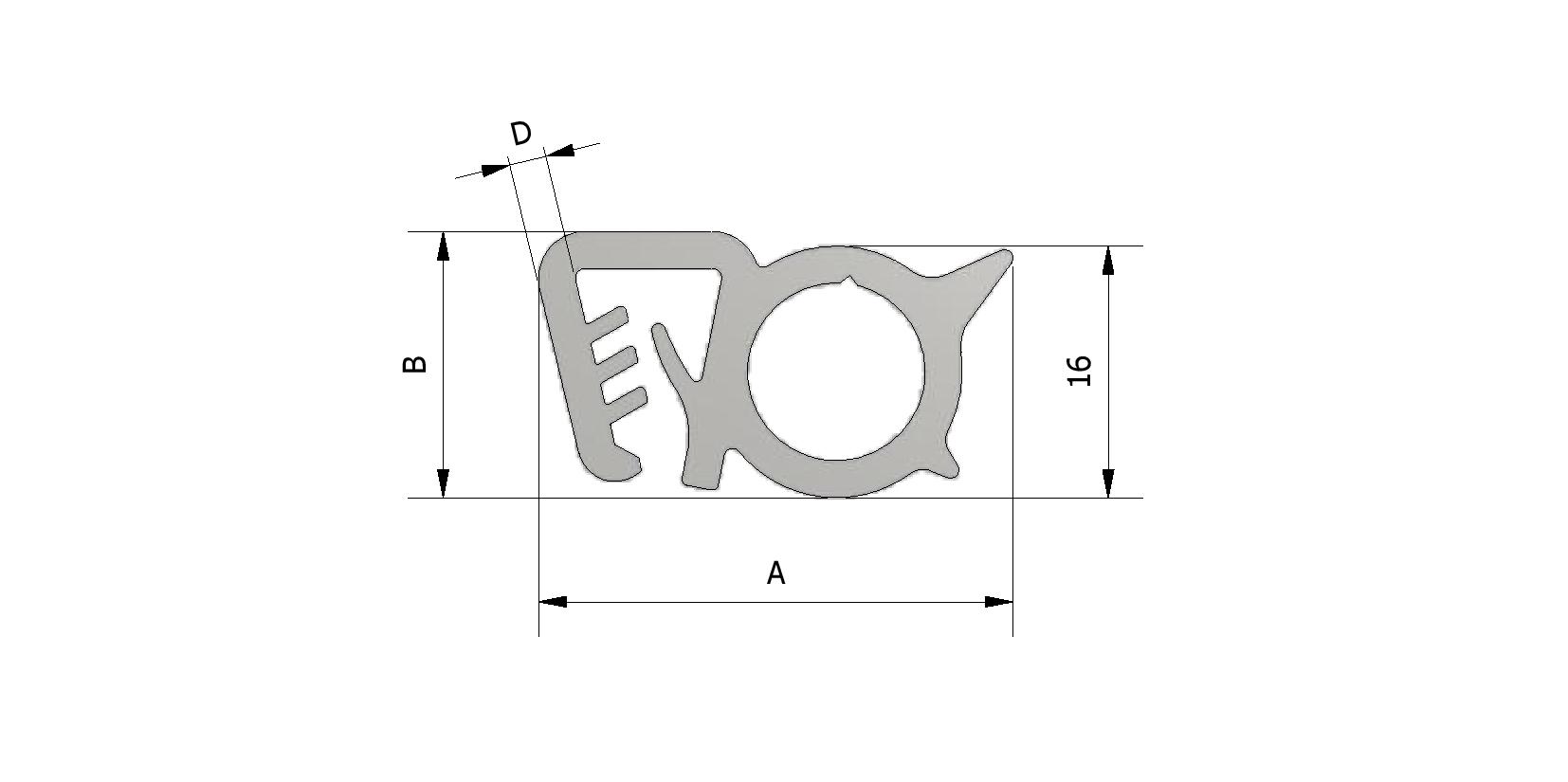 Dessin technique - Profil d'étanchéité latérale, portée d'éteindre 1-4mm, hauteur 17 mm avec numéro de référence 225370