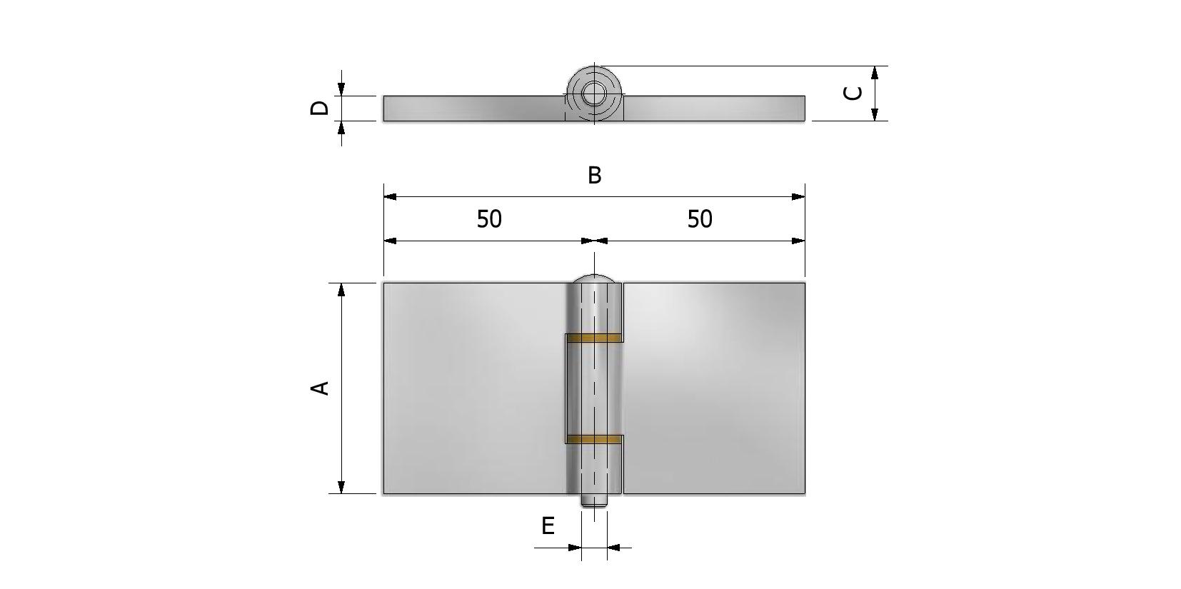 Technische Zeichnung von Scharnier Aluminium, Dicke 6mm, 50x100 Mit Referenznummer 340009