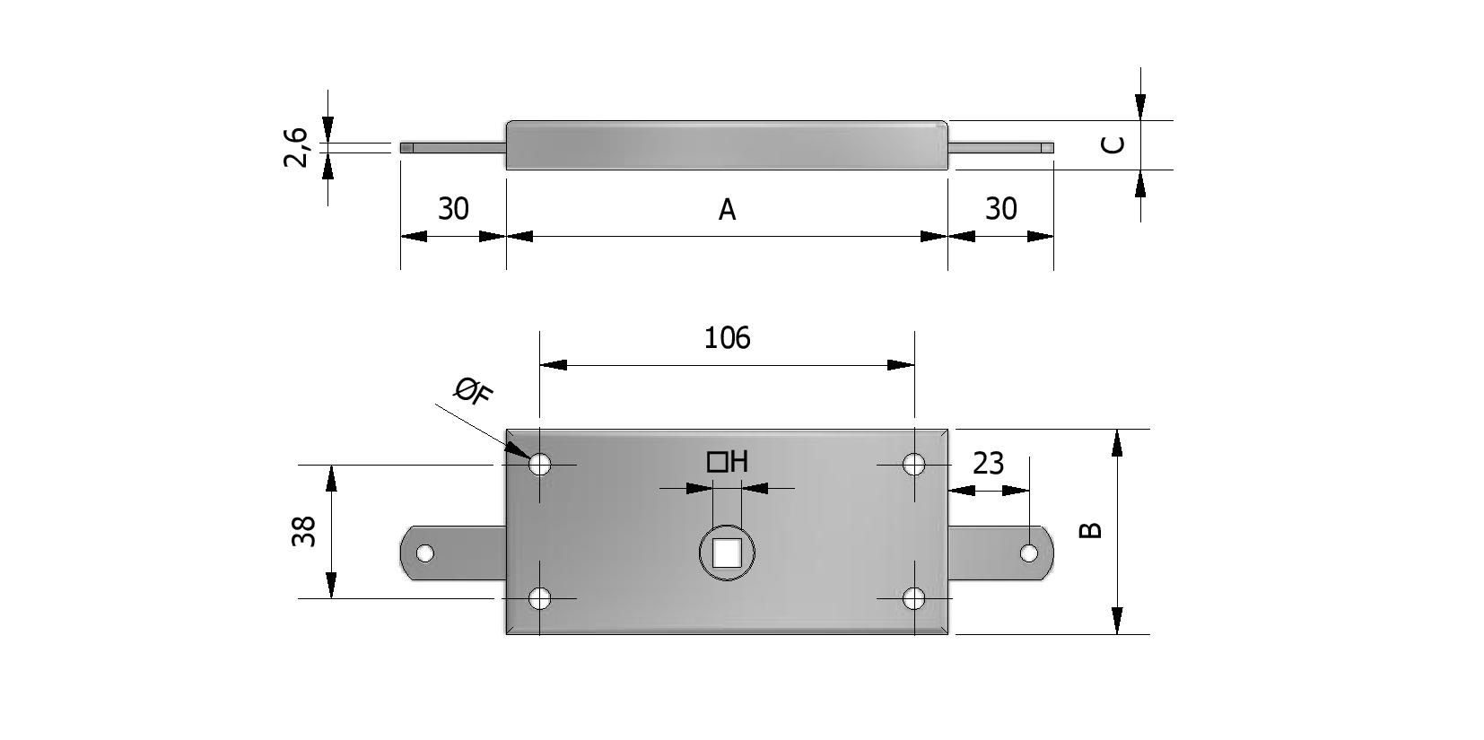 Technische tekening van Stangenslot zonder neus met referentienummer 415020