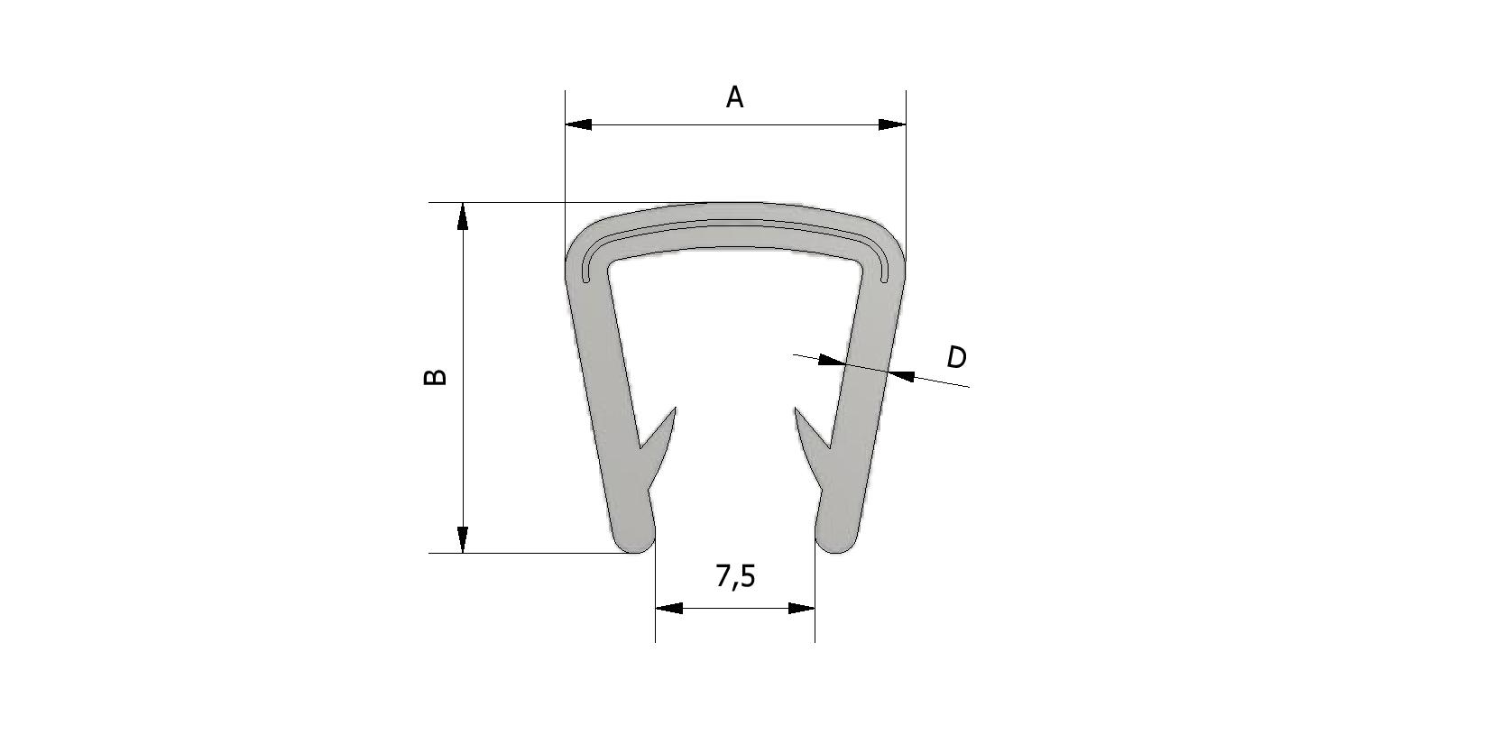 Dessin technique - Profil clips PVC, portée d'éteindre 9-12mm avec numéro de référence 225265