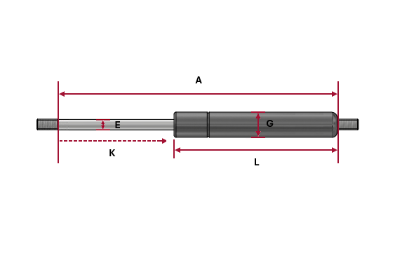 Vérin à gaz alternatif Aratron G28-300-2500N-02 (inox 316)