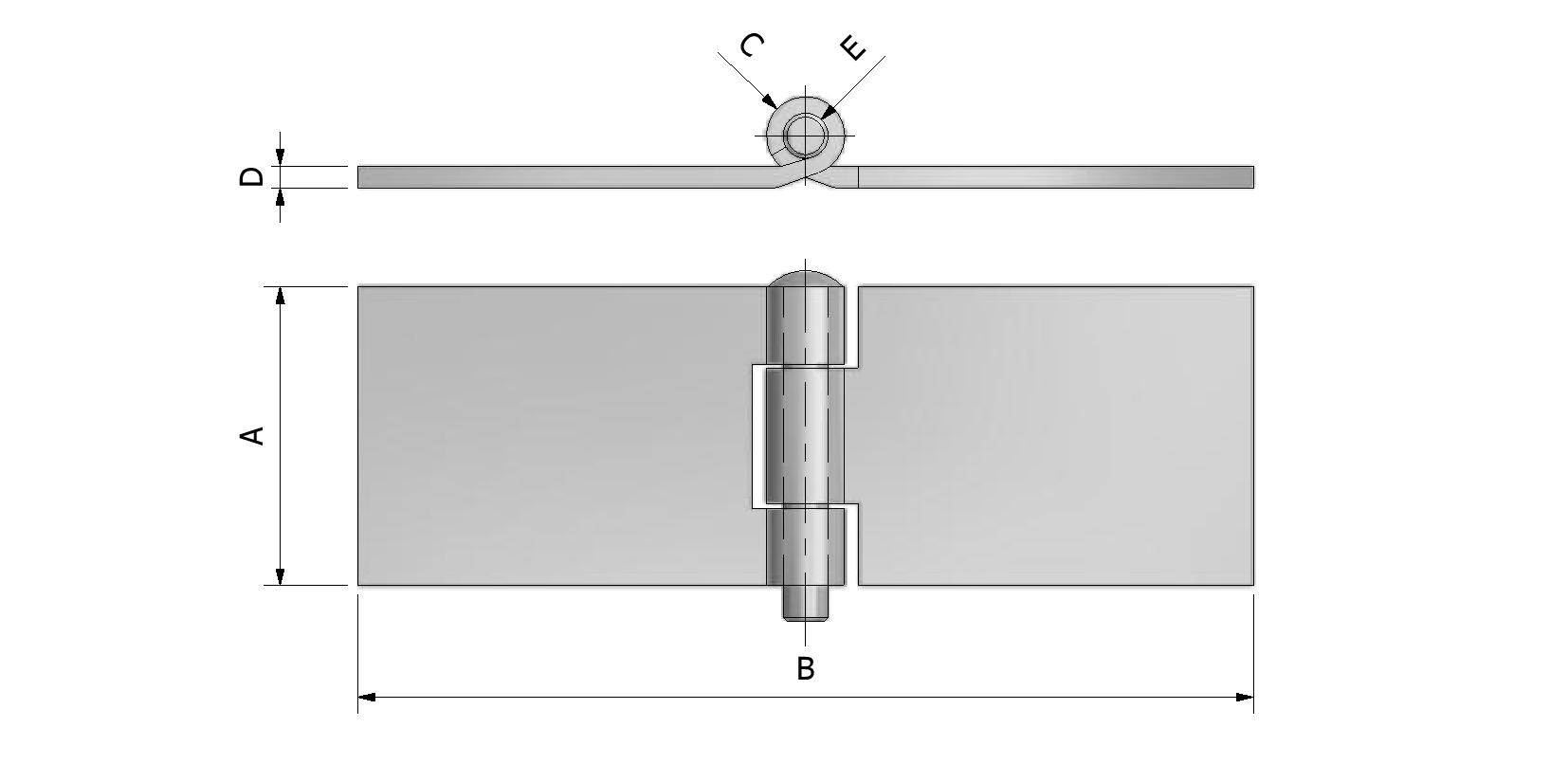 Technische Zeichnung von Gerollte Scharnier, Dicke 3mm, 40x120 Mit Referenznummer 350210