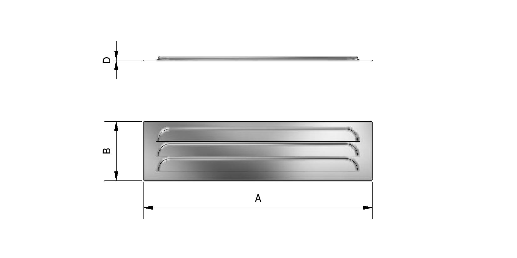 Dessin technique - Grille d'aération en aluminium, rectangulaire avec numéro de référence 700120