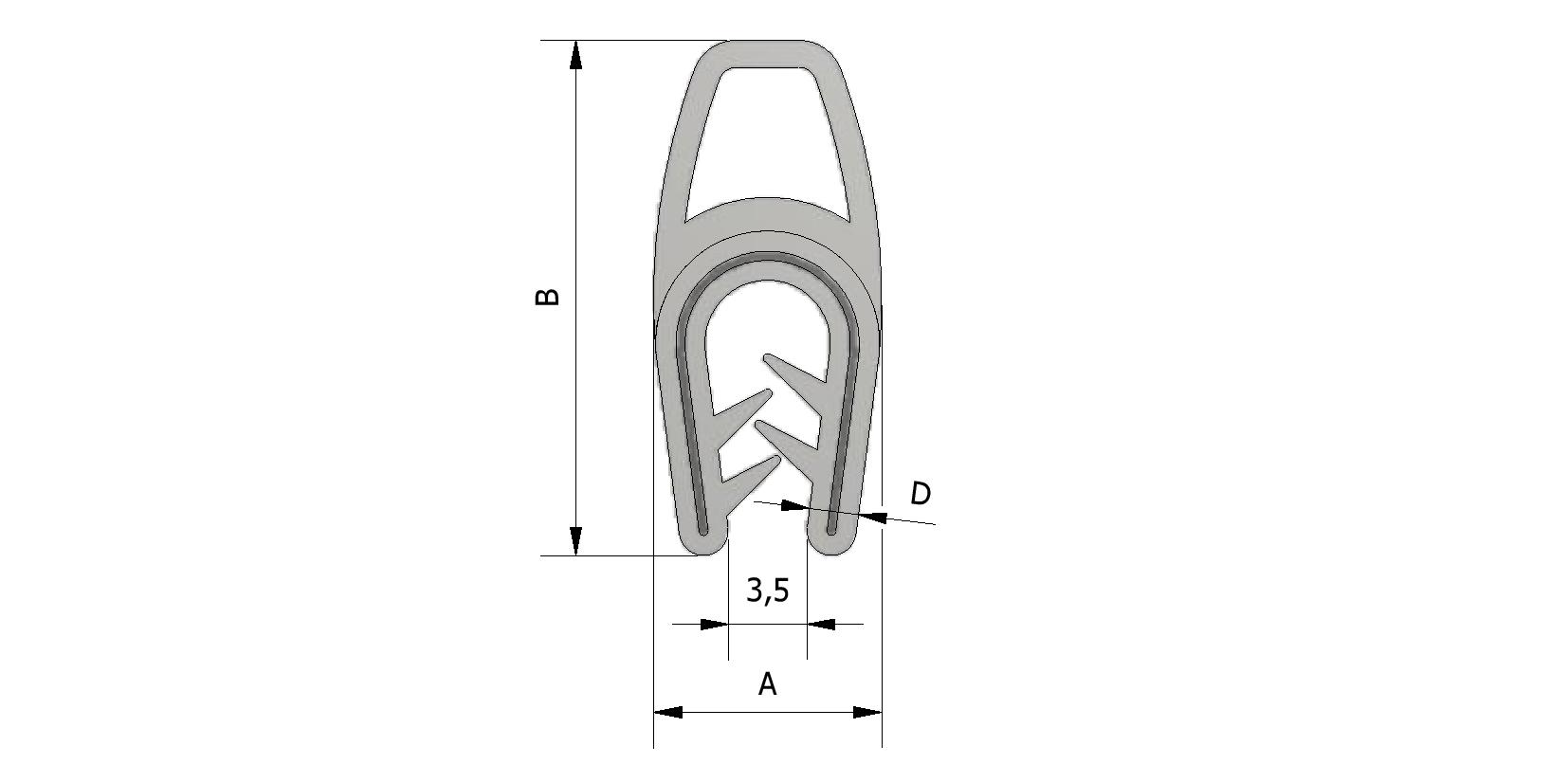 Dessin technique - Profil d'étanchéité supérieur, portée d'étreindre 1-4mm, rond avec numéro de référence 225330