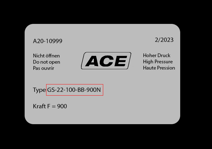 Ace label with reference and power indication.