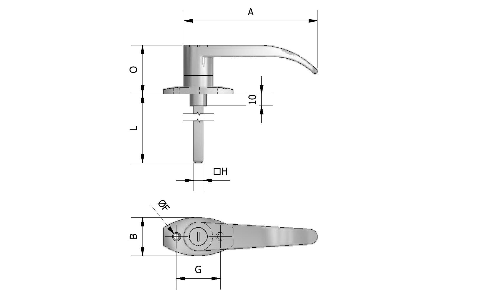 Technische Zeichnung von Türgriff, Rosette 38mm Mit Referenznummer 430016