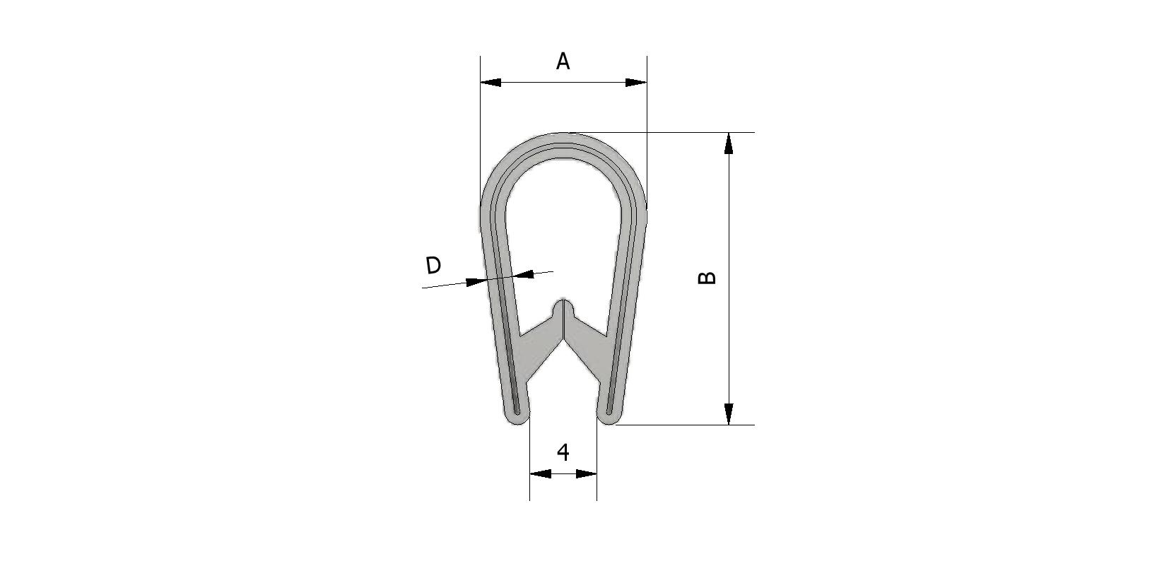 Technische tekening van Kantafwerkprofiel PVC, klembereik 1-4mm, zwart met referentienummer 225240