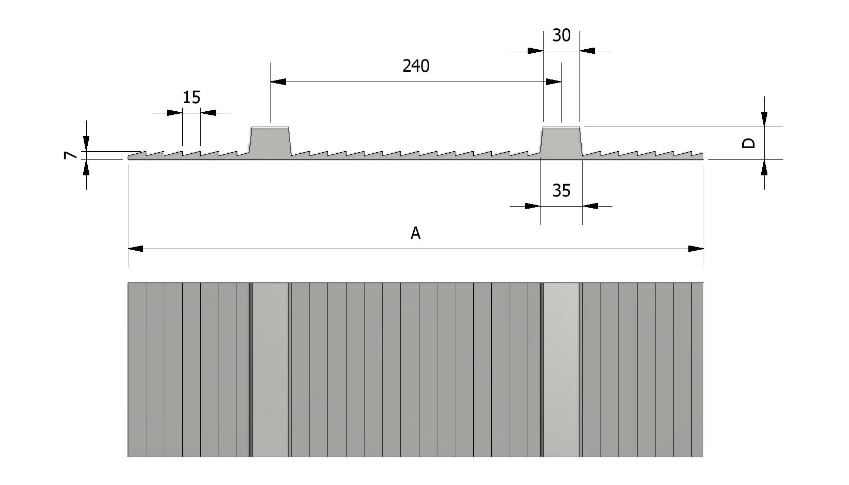 Technische tekening van Paardenoploopmat type B met referentienummer 240272