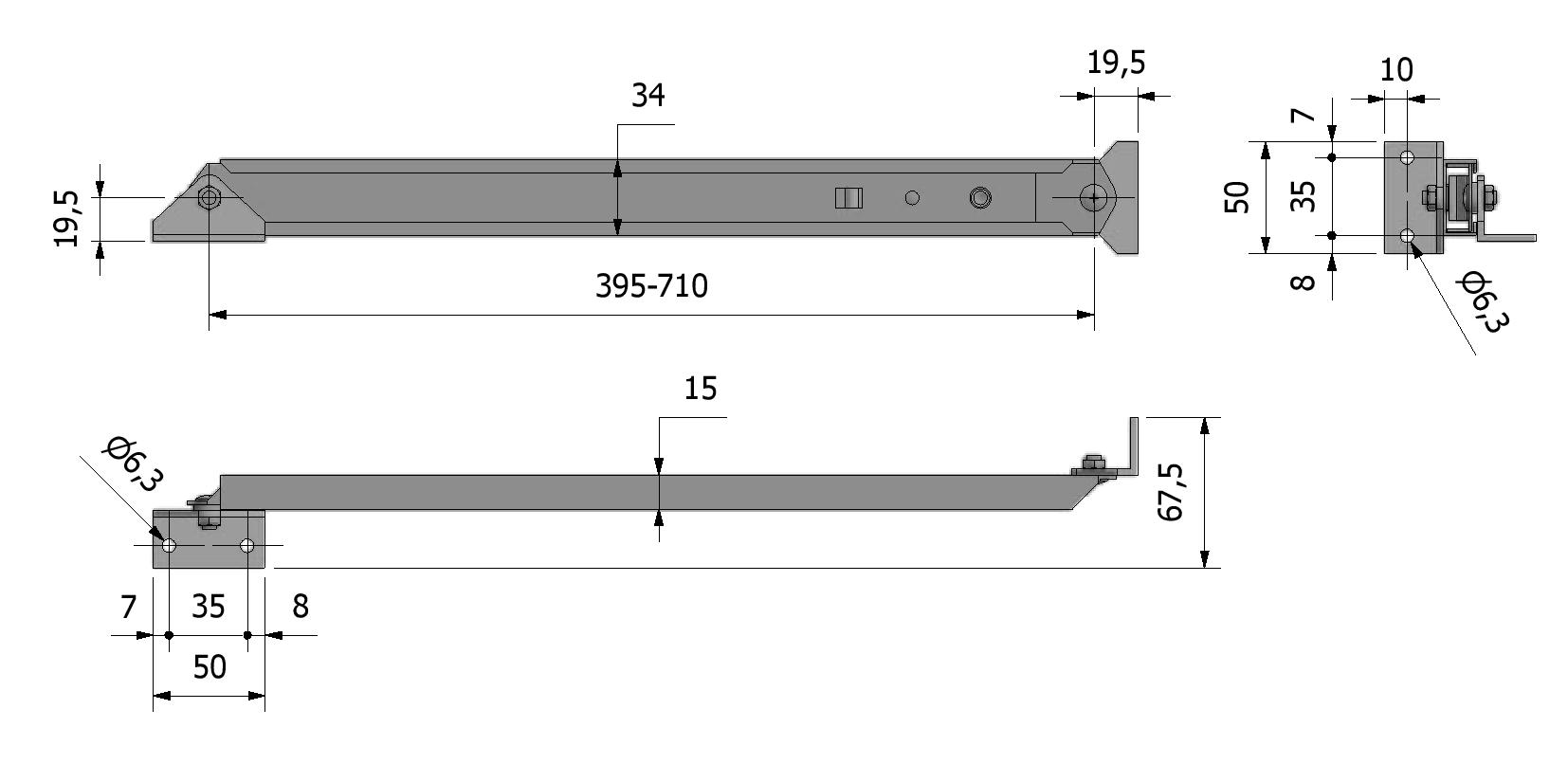 Dessin technique - Coulisseau simple, grand avec numéro de référence 860010