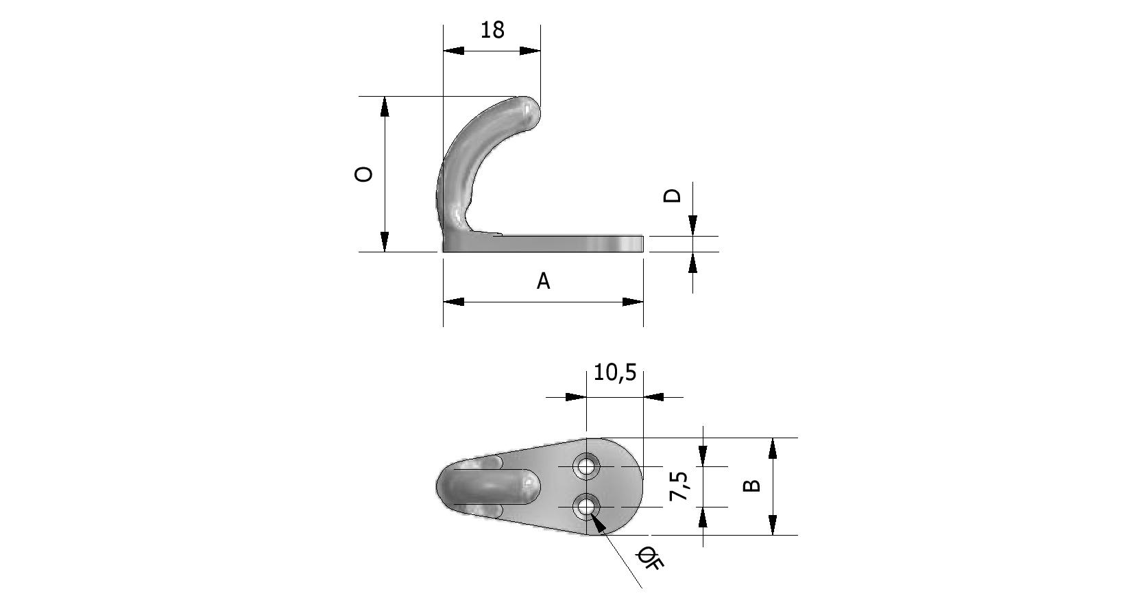 Technische tekening van Kapstokje, aluminium, enkele haak met referentienummer 545020