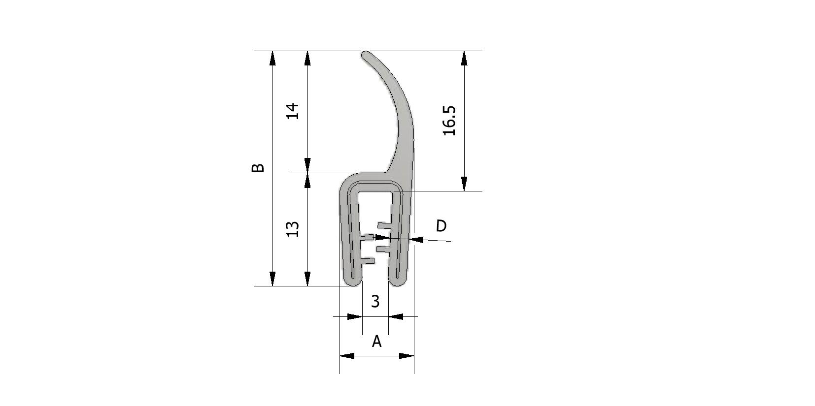 Dessin technique - Profil d'étanchéité supérieur, portée d'étreindre 1-3mm, petit avec numéro de référence 225320