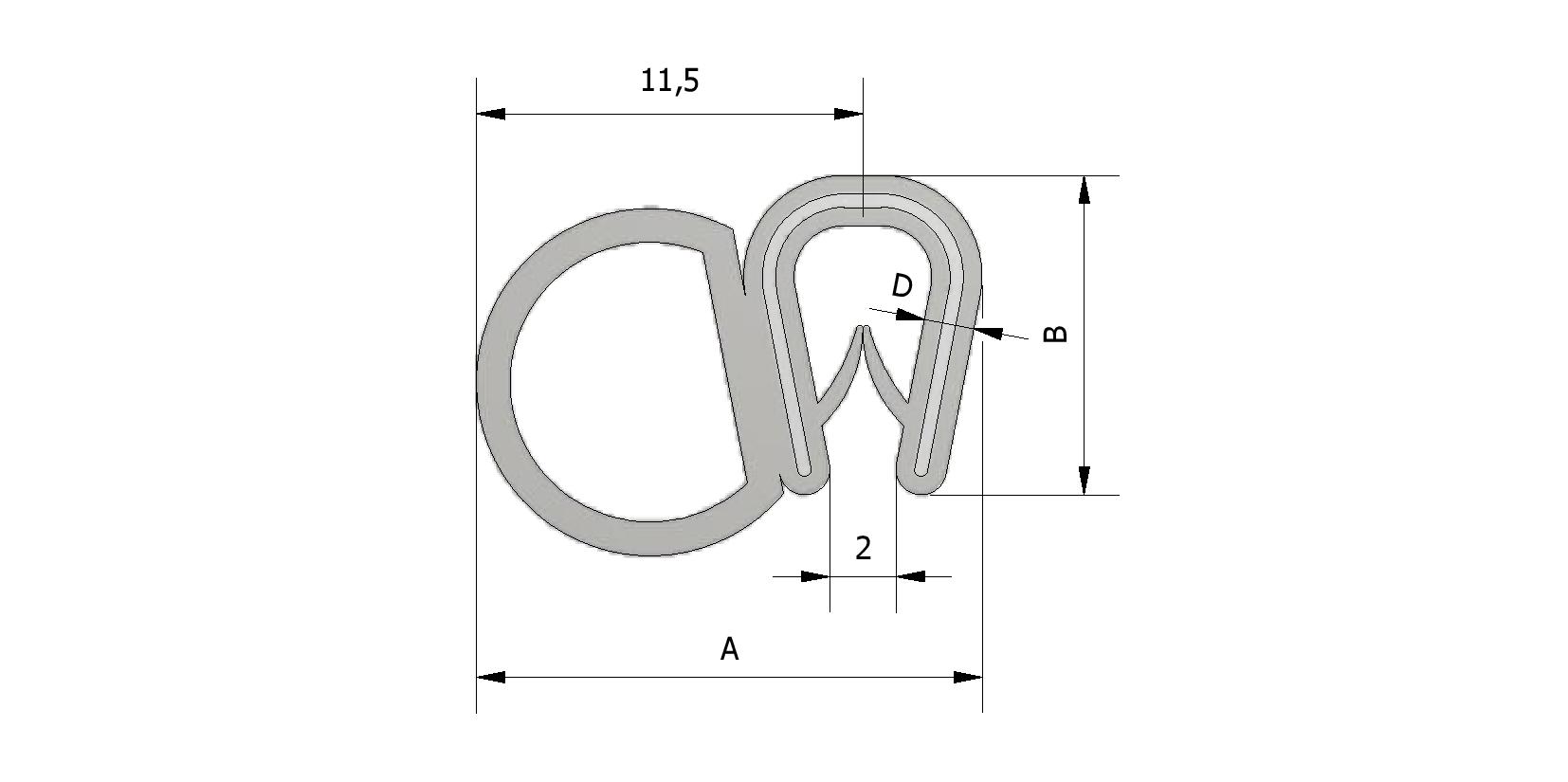 Dessin technique - Profil avec bulbe d'étanchéité latérale, portée d'éteindre 1-2mm avec numéro de référence 225355