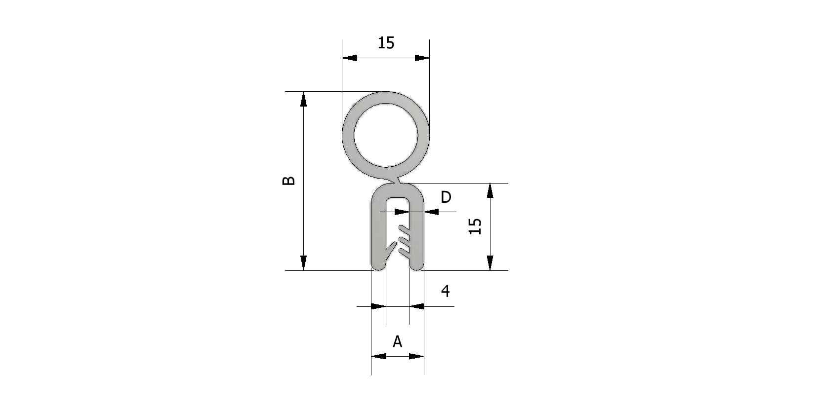 Dessin technique - Profil d'étanchéité supérieur, portée d'éteindre 1-3m avec numéro de référence 225345