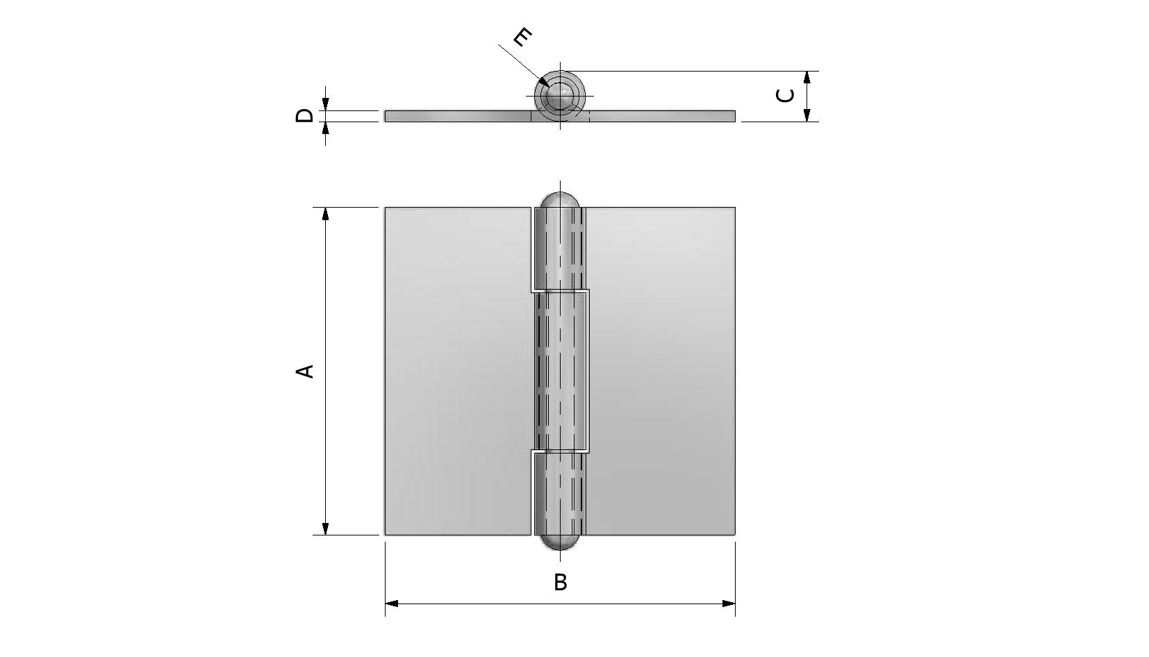 Technische Zeichnung von Gerollte Scharnier, Dicke 2mm, 60x64 Mit Referenznummer 350105