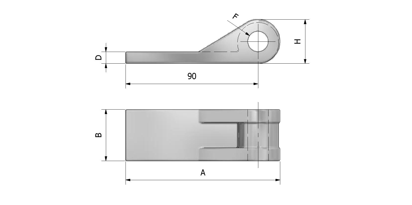 Technische Zeichnung von Scharnier mit Loch ø14, roh Stahl Mit Referenznummer 326140