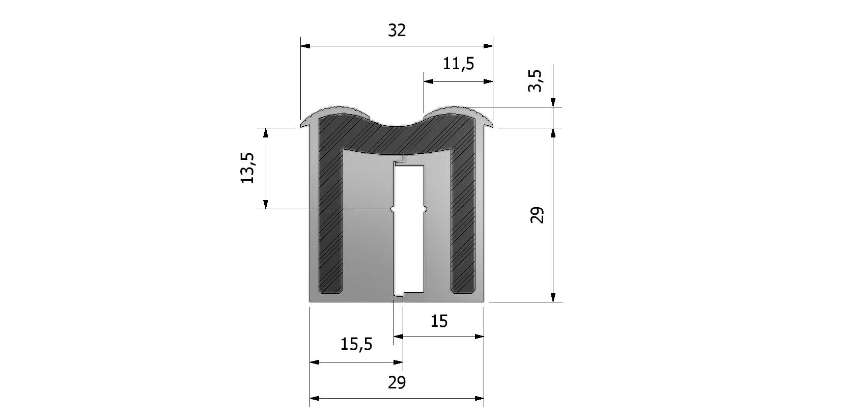 Technische tekening van Profielscharnier TILA waterdicht, inbouwmaat 29mm met referentienummer 340130