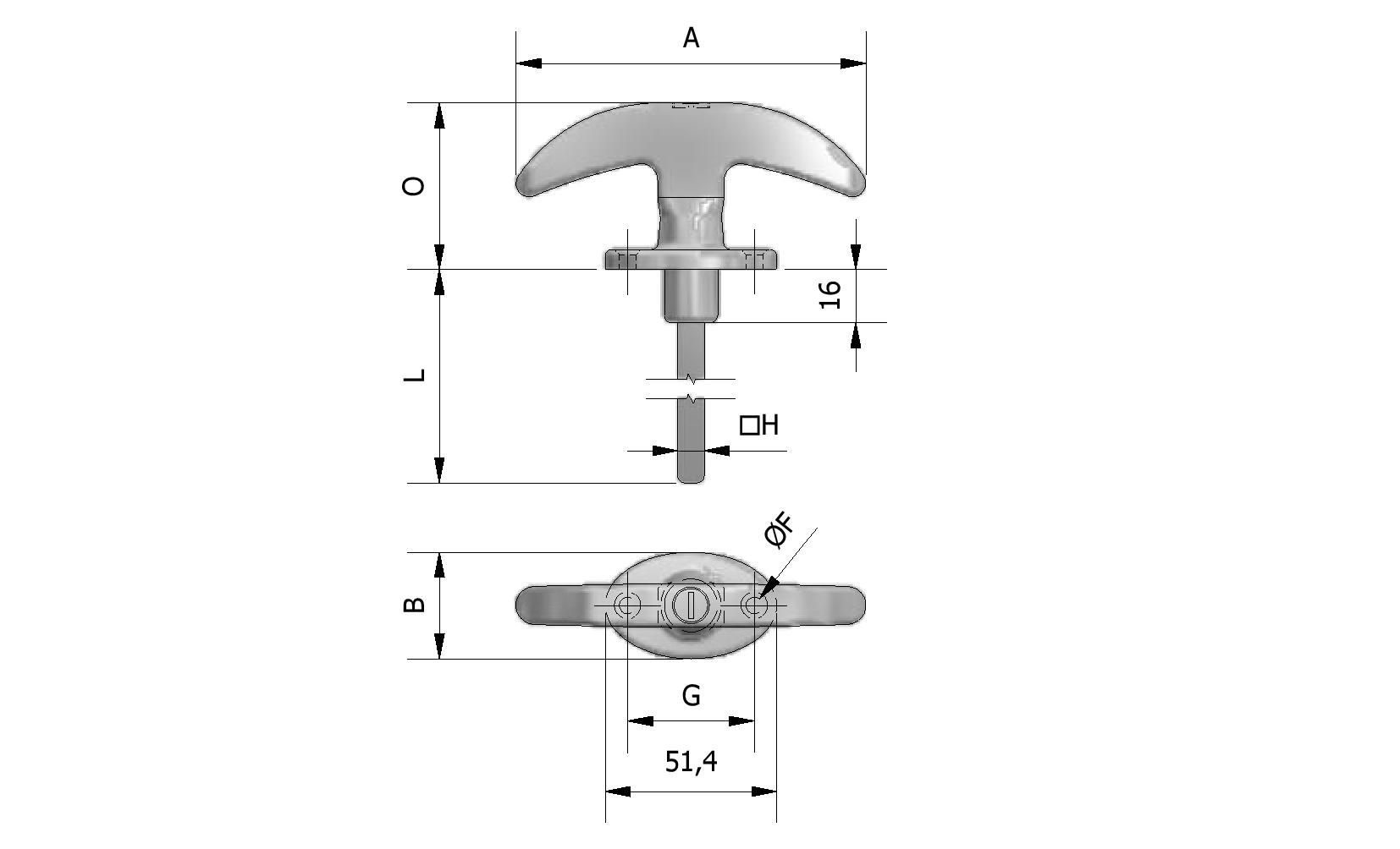 Technische tekening van Kofferpoignée met sleutel, rozet 38mm met referentienummer 430106