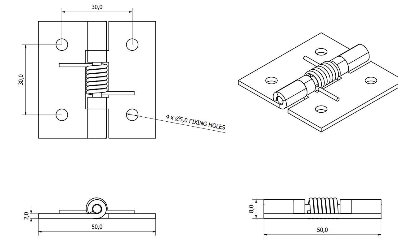 Spring hinge galvanized 50x50x2