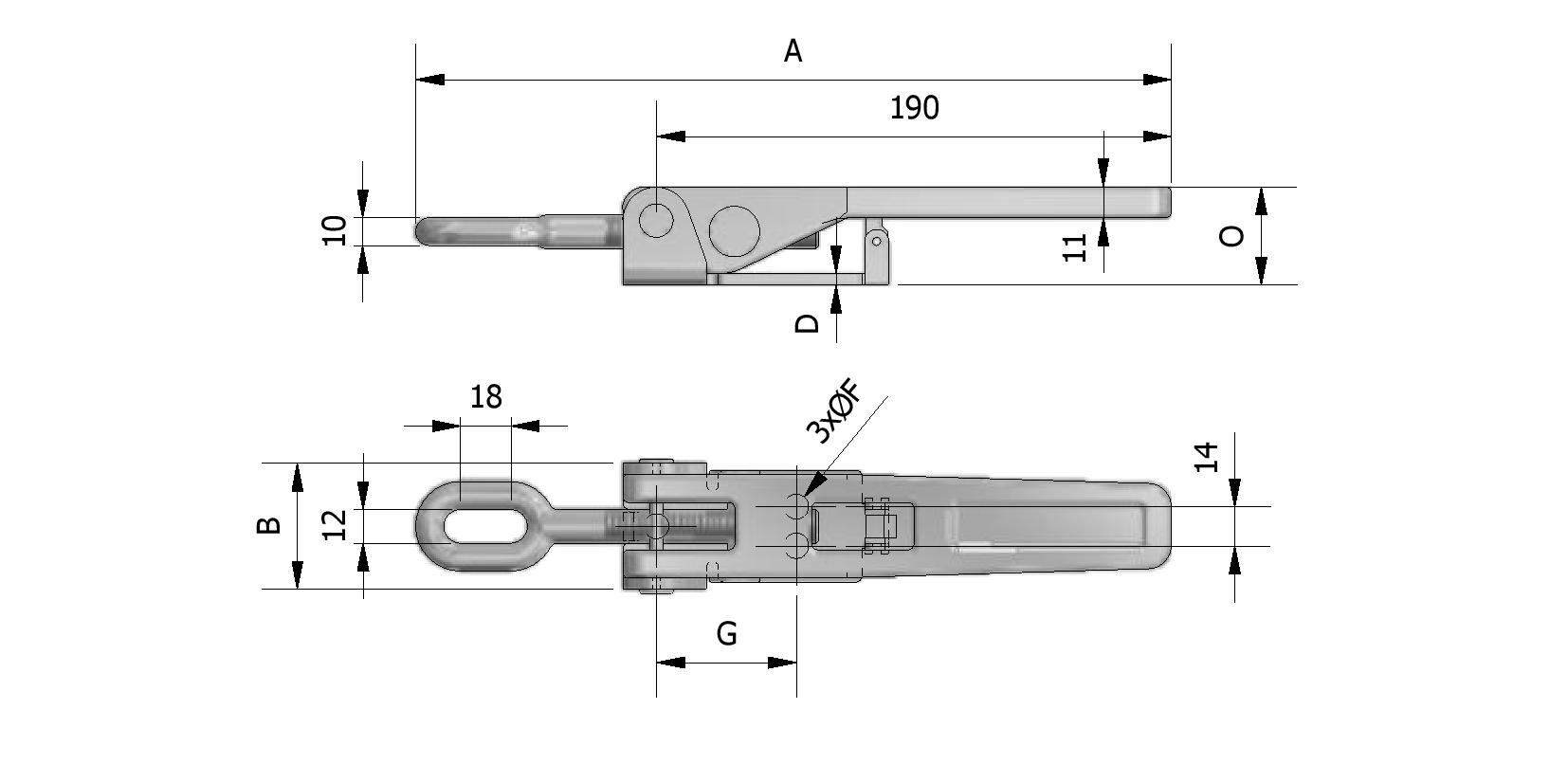 Dessin technique - Fermeture à rattrapage, verrouillable, sans crochet, modèle lourd avec numéro de référence 480105